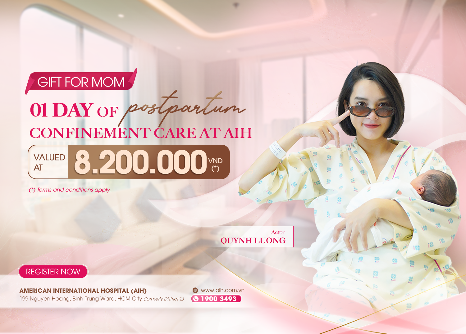 GIFT FOR MOM: 1 DAY OF POSTPARTUM CONFINEMENT CARE AT AIH – VALUED AT VND 8,200,000