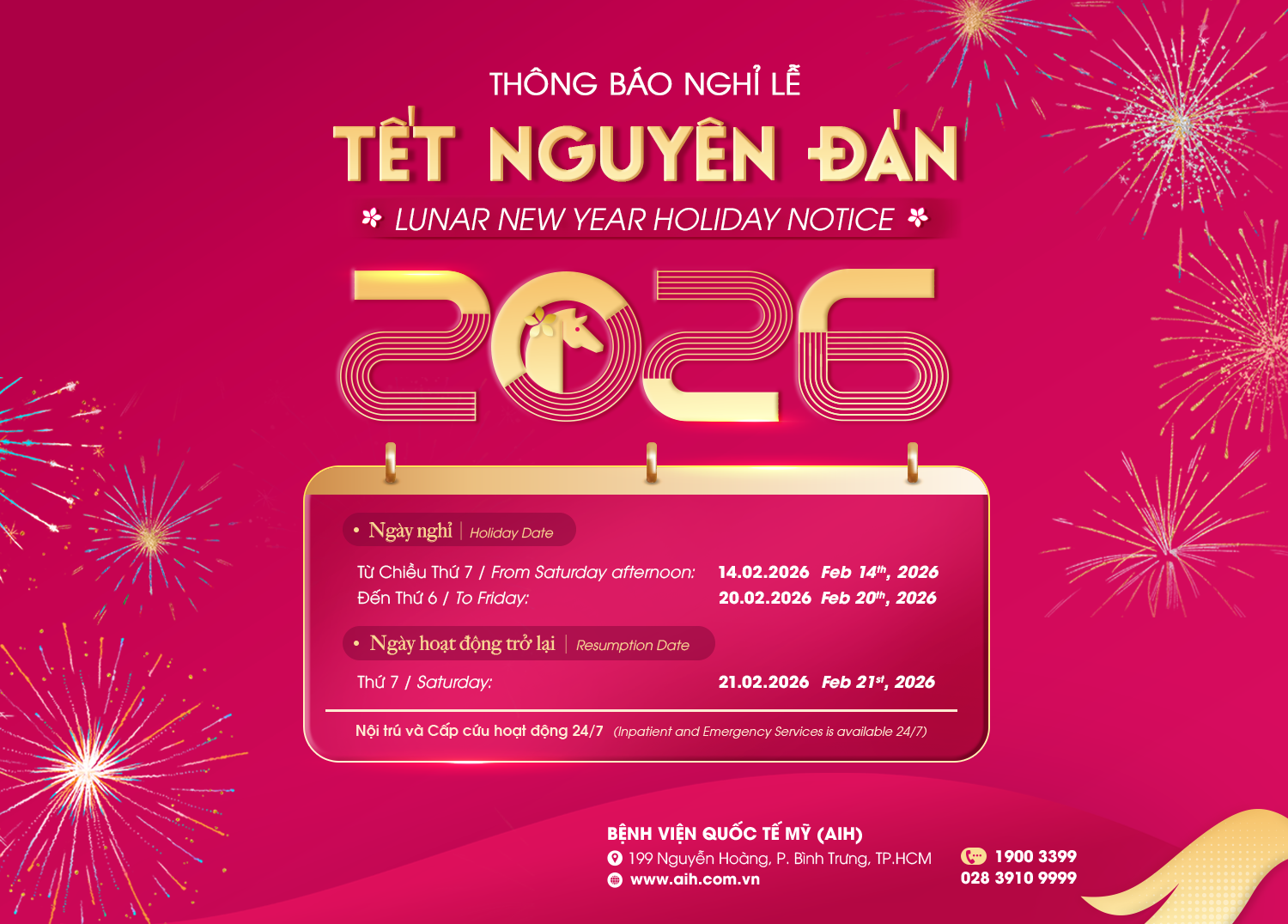 THÔNG BÁO LỊCH HOẠT ĐỘNG TẾT NGUYÊN ĐÁN – BÍNH NGỌ 2026