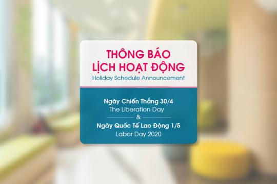 HOLIDAY SCHEDULE ANNOUNCEMENT ON THE LIBERATION DAY AND LABOR DAY 2020