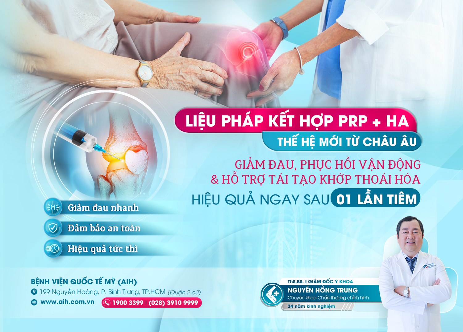 LIỆU PHÁP KẾT HỢP PRP + HA THẾ HỆ MỚI TỪ CHÂU ÂU | GIẢM ĐAU, PHỤC HỒI VẬN ĐỘNG VÀ HỖ TRỢ TÁI TẠO KHỚP THOÁI HÓA