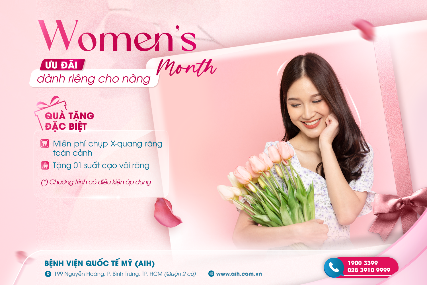 HAPPY WOMEN’S MONTH | ƯU ĐÃI CHĂM SÓC SỨC KHỎE DÀNH RIÊNG CHO PHÁI ĐẸP TẠI BỆNH VIỆN QUỐC TẾ MỸ (AIH)