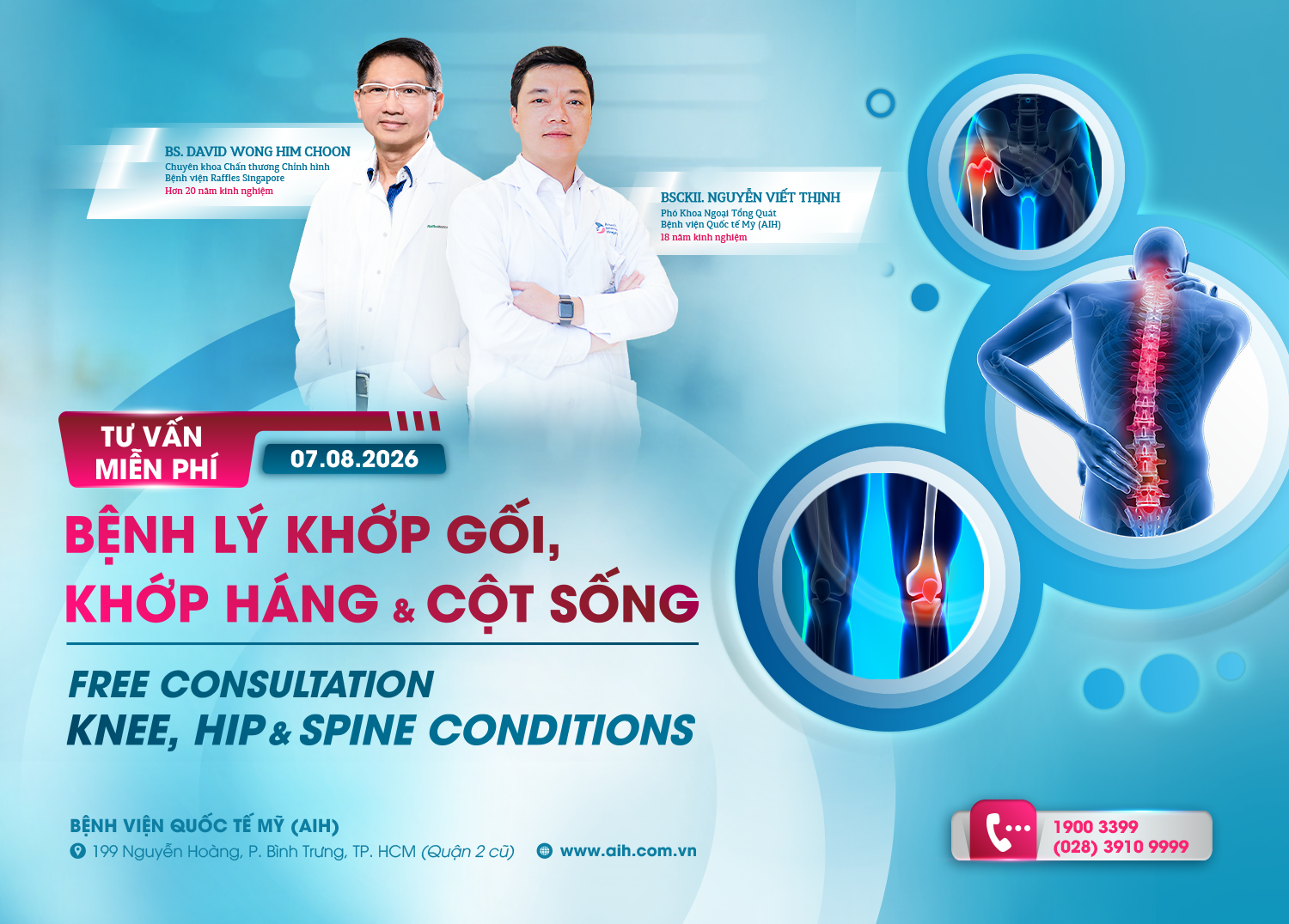 CƠ HỘI THĂM KHÁM VÀ NHẬN TƯ VẤN “BỆNH LÝ KHỚP GỐI, KHỚP HÁNG & CỘT SỐNG” CÙNG CHUYÊN GIA TỪ RAFFLES HOSPITAL SINGAPORE VÀ AIH